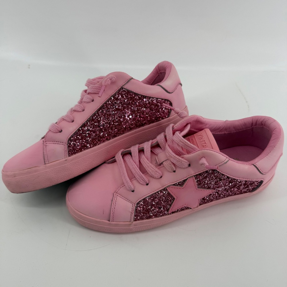 Vintage Havana Flora Pink Glitter Star Leather Low Top Sneakers Womens 7.5 - Picture 4 of 11
